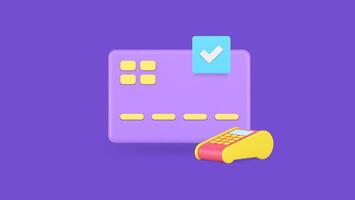 Credit debit card success payment POS terminal financial transaction complete 3d icon vector