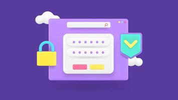 Data information security personal account password access cyber protect 3d icon realistic vector