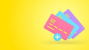 Add credit debit card cashless payment information link banking account 3d icon realistic vector