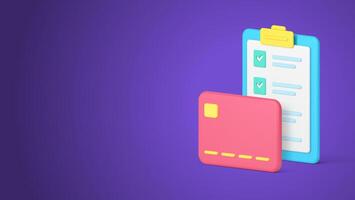 Shopping checklist complete list buying goods purchase card payment 3d icon realistic vector
