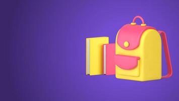 Back to school backpack paper books textbook learning education 3d icon realistic vector