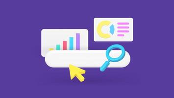 Financial data analysis business growth chart graph search information report 3d icon vector