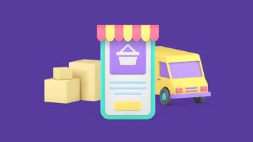Online shopping marketplace smartphone application order delivery 3d icon realistic vector