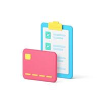 Shopping checklist complete list buying goods purchase card payment 3d icon realistic vector