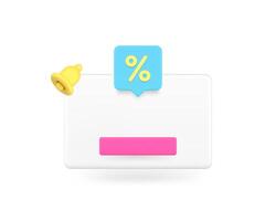 Sale discount empty message reminder internet push notification ring bell sound 3d icon vector