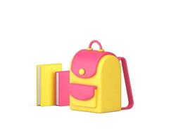 Back to school backpack paper books textbook learning education 3d icon realistic vector