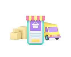 Online shopping marketplace smartphone application order delivery 3d icon realistic vector