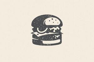 Engraving burger silhouette with texture hand drawn style effect illustration. vector