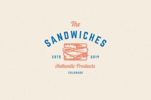Engraving logo sandwich silhouette and modern vintage typography hand drawn style illustration. vector