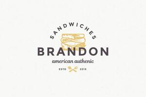 Hand drawn logo sandwich silhouette and modern vintage typography hand drawn style illustration. vector