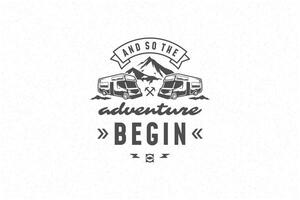 Quote typography with hand drawn camper caravan symbol and mountain for greeting card and poster. vector