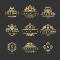Luxury logos monograms crest design templates set illustration. vector