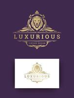Luxury ornament vintage logo template design illustration and lion head silhouette vector