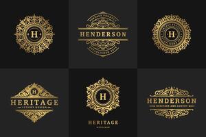 Luxury logos and monograms crest design templates set illustration. vector