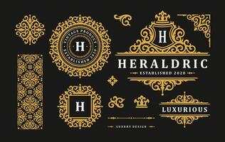 Luxury logo vintage ornament monograms and crest templates design illustration set vector