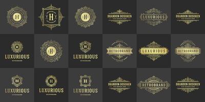 Vintage logos and monograms set elegant flourishes line art graceful ornaments victorian style template design vector