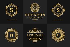 Luxury logos and monograms crest design templates set illustration vector