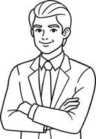 businessman in a suit line art illustration black and white vector