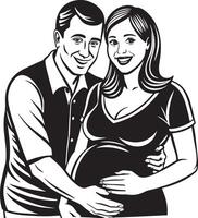 silhouette of a pregnant woman with her husband illustration black and white vector