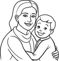 happy mother and baby illustration black and white vector