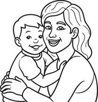 happy mother and baby illustration black and white vector