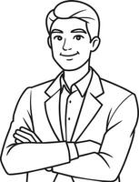 businessman in a suit line art illustration black and white vector