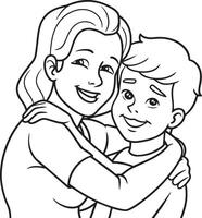 happy mother and baby illustration black and white vector