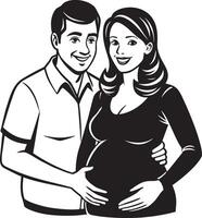 silhouette of a pregnant woman with her husband illustration black and white vector