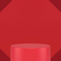 Red cylinder platform rhombus geometric showcase 3d studio background realistic vector