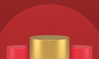 Golden red cylinder champion stage composition product marketing advertising 3d design vector