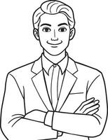 businessman in a suit line art illustration black and white vector