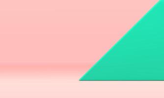 Showcase display 3d form green triangle pink pastel wall background realistic vector