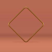 Golden rhombus vertical frame metallic base foundation geometric 3d brown studio background vector