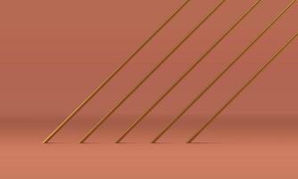 Showcase product display metallic golden diagonal rod brown 3d background realistic vector