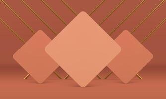 Brown vertical rhombus wall golden rod grid product presentation studio background 3d design vector