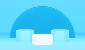 Blue pedestal showcase geometric 3d background exhibition display hexagon semicircle podium vector