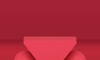 Red neon abstract triangle geometric podium angular figure with sphere 3d design realistic vector