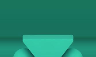 Green angular platform contest arena win celebration geometric stand foundation 3d design vector