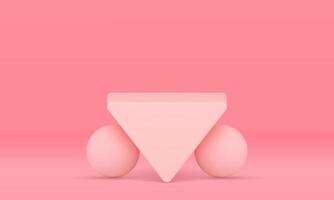 Geometric inverted triangular platform with sphere pink pastel basic foundation realistic vector