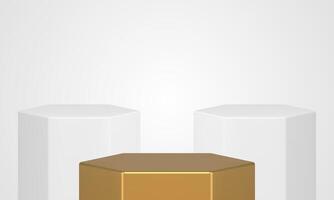 Hexagonal pedestal foundation basic arena event competition golden white platform realistic vector