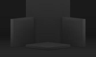 Black performance podium rhombus stage display product presentation 3d pedestal realistic vector