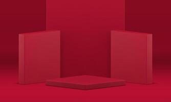 Red podium 3d studio background geometric display arena product presentation stage realistic vector