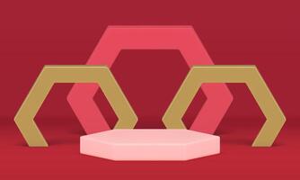 Podium for product presentation hexagonal frame event scene polygonal platform 3d design vector