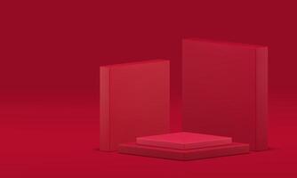 Red product showcase display rhombus stage wall level stairs studio 3d background realistic vector