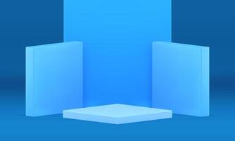 3d stage blue pedestal geometric display product presentation decorative award realistic vector