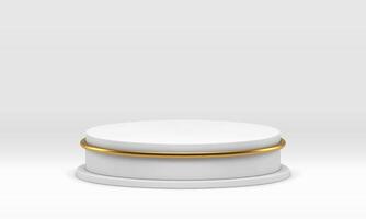White round 3d stage podium award arena golden stairs showcase studio background realistic vector