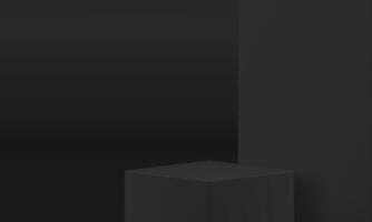 Black squared podium 3d cube stage for product presentation geometric showcase realistic vector