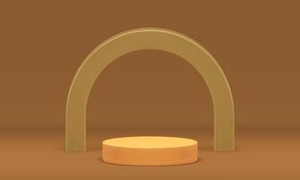 Cylinder 3d stage award arena with golden curved arch beige studio background realistic vector