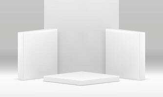 3d scene white geometric podium for product presentation decorative showcase realistic vector