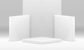 3d scene white geometric podium for product presentation decorative showcase realistic vector